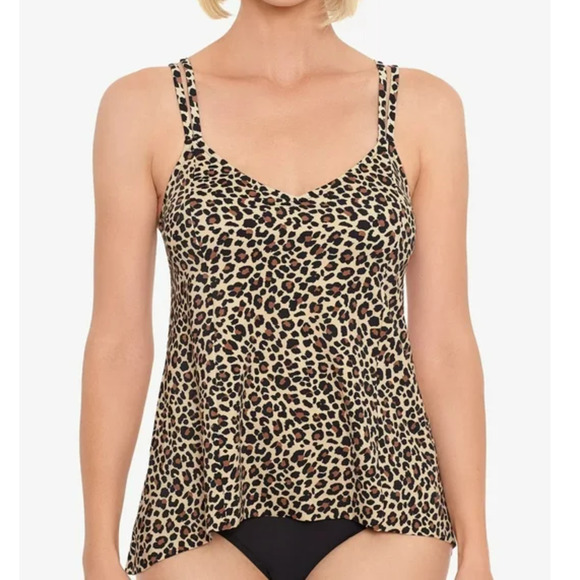 Swim Solutions Women's Leopard Print Princess Tankini Top Brown & Black 8 NWT - Picture 1 of 3